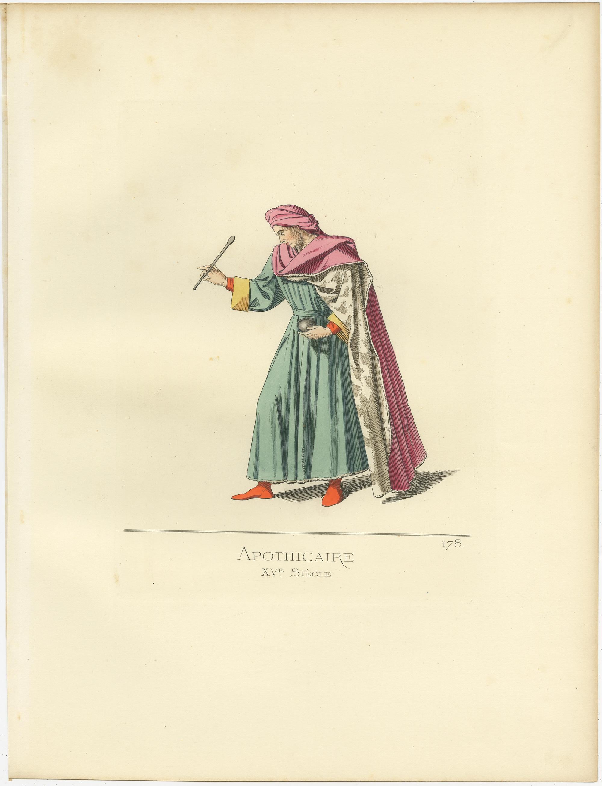 Antique Print of a Pharmacist, 15th Century, by Bonnard, 1860 In Good Condition For Sale In Langweer, NL
