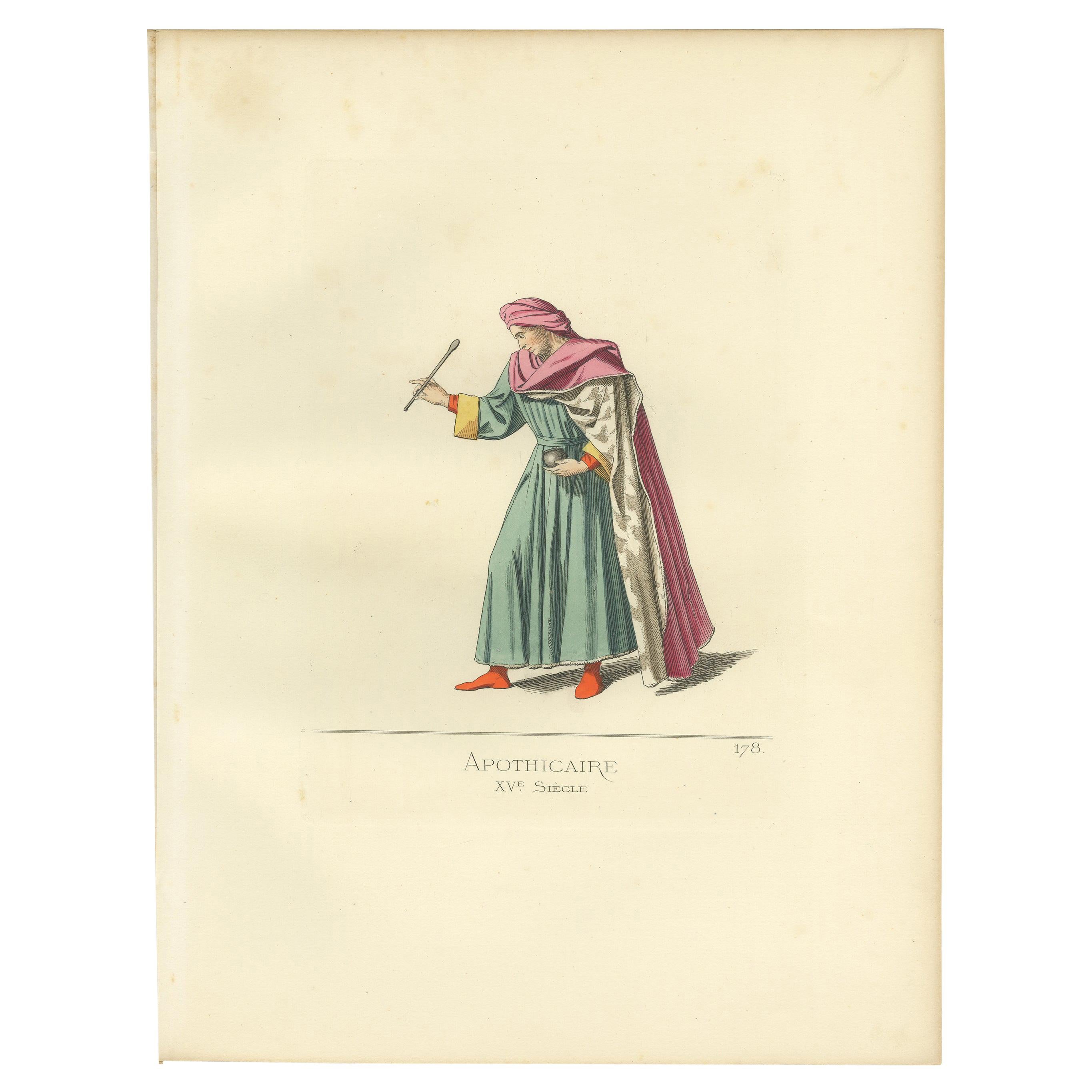 Antique Print of a Pharmacist, 15th Century, by Bonnard, 1860