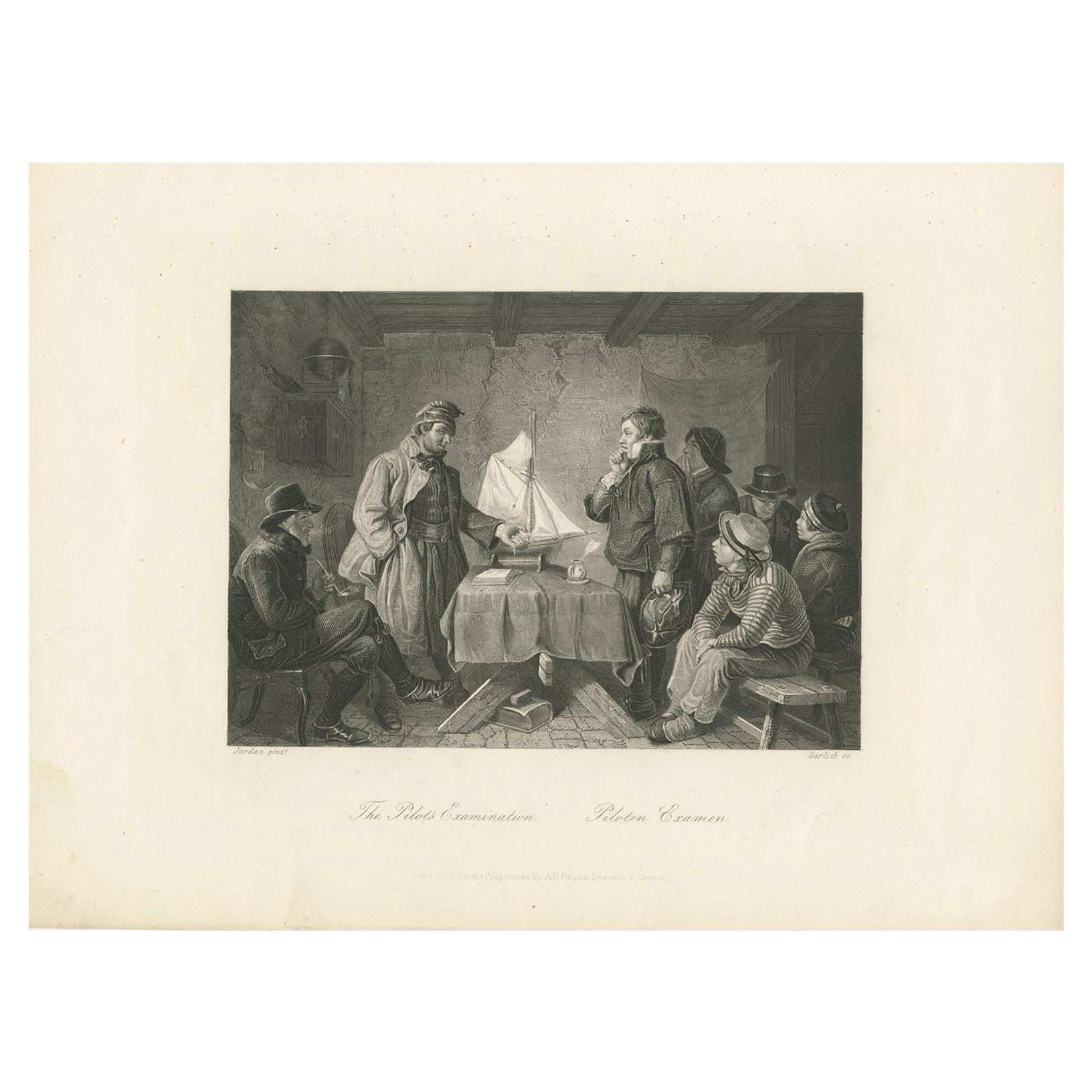 Antique Print of a Pilot Exam by Payne 'c.1850' For Sale