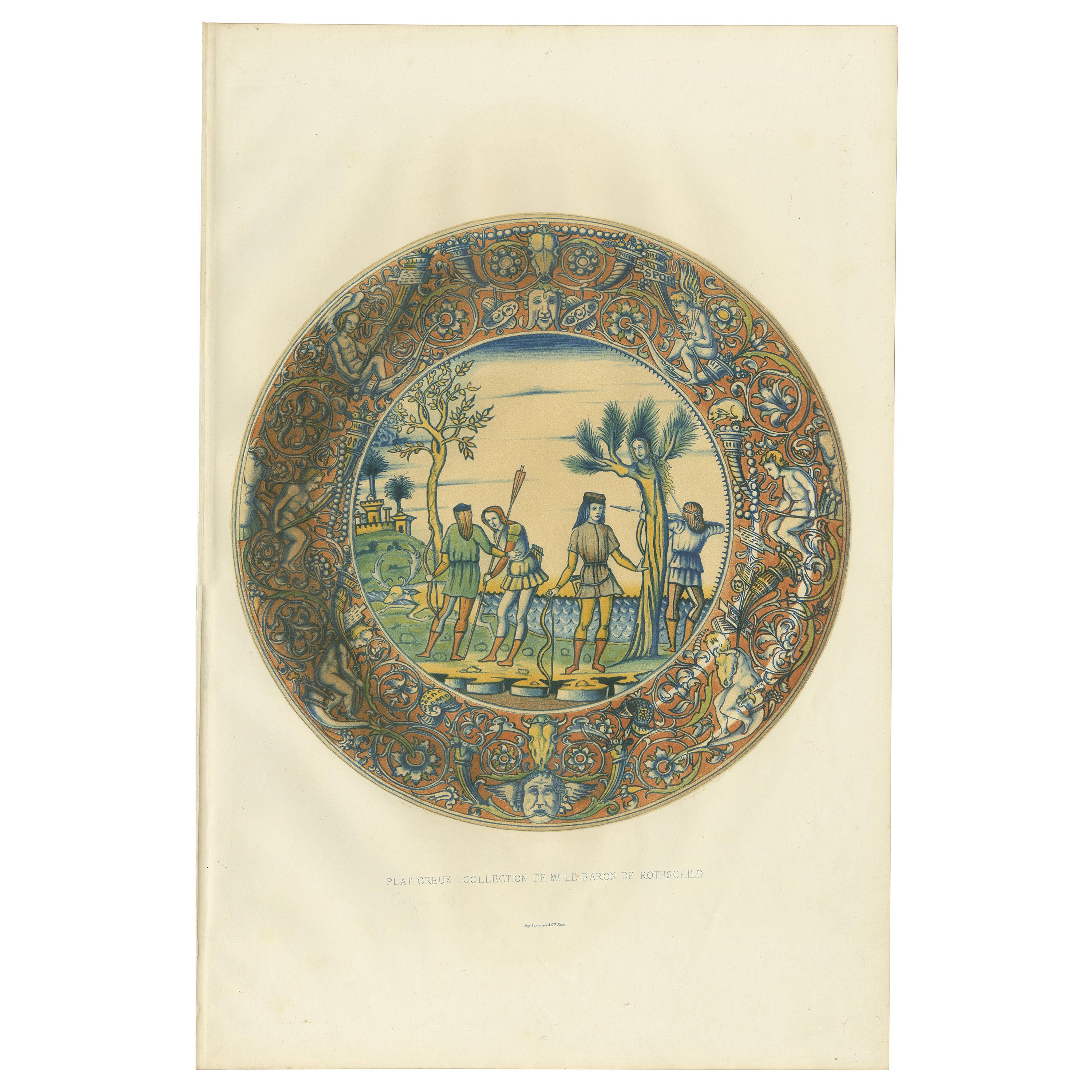 Antique Print of a Plat Creux Dish by Delange '1869' For Sale