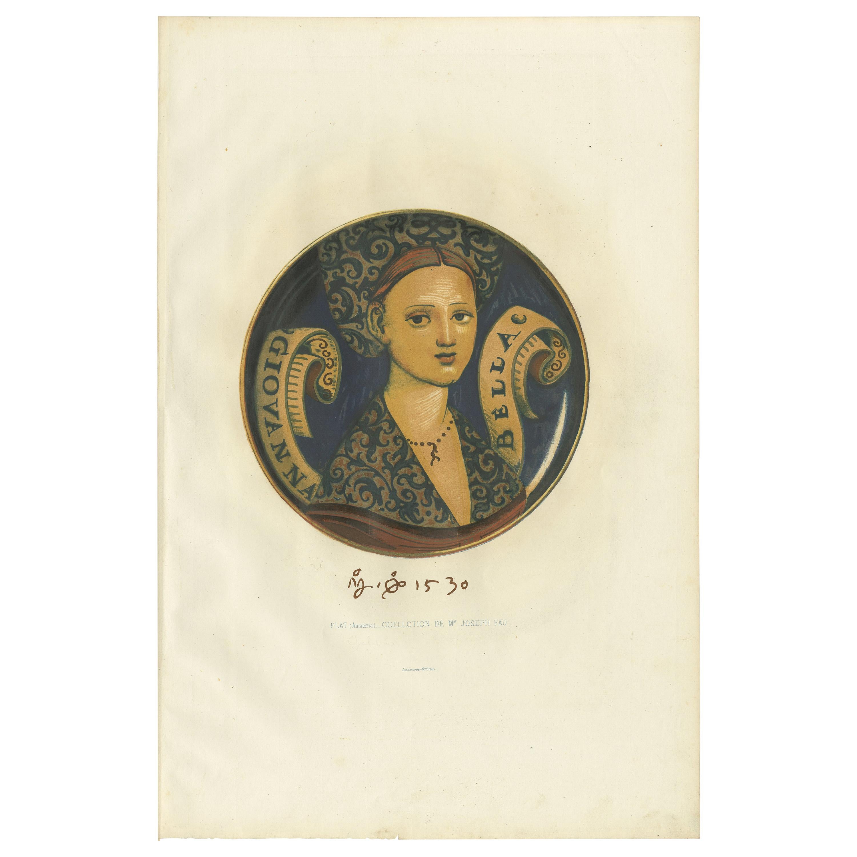 Antique Print of a Plate 'Amatoria' of Mr. Joseph Fau by Delange '1869' For Sale