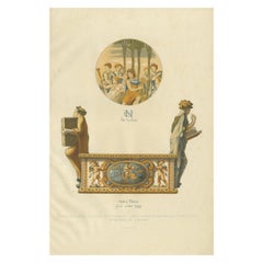Antique Print of a Plate and Inkstand by Delange '1869'