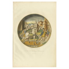 Grabado antiguo de un plato decorado con el Caballo de Troya de Delange '1869