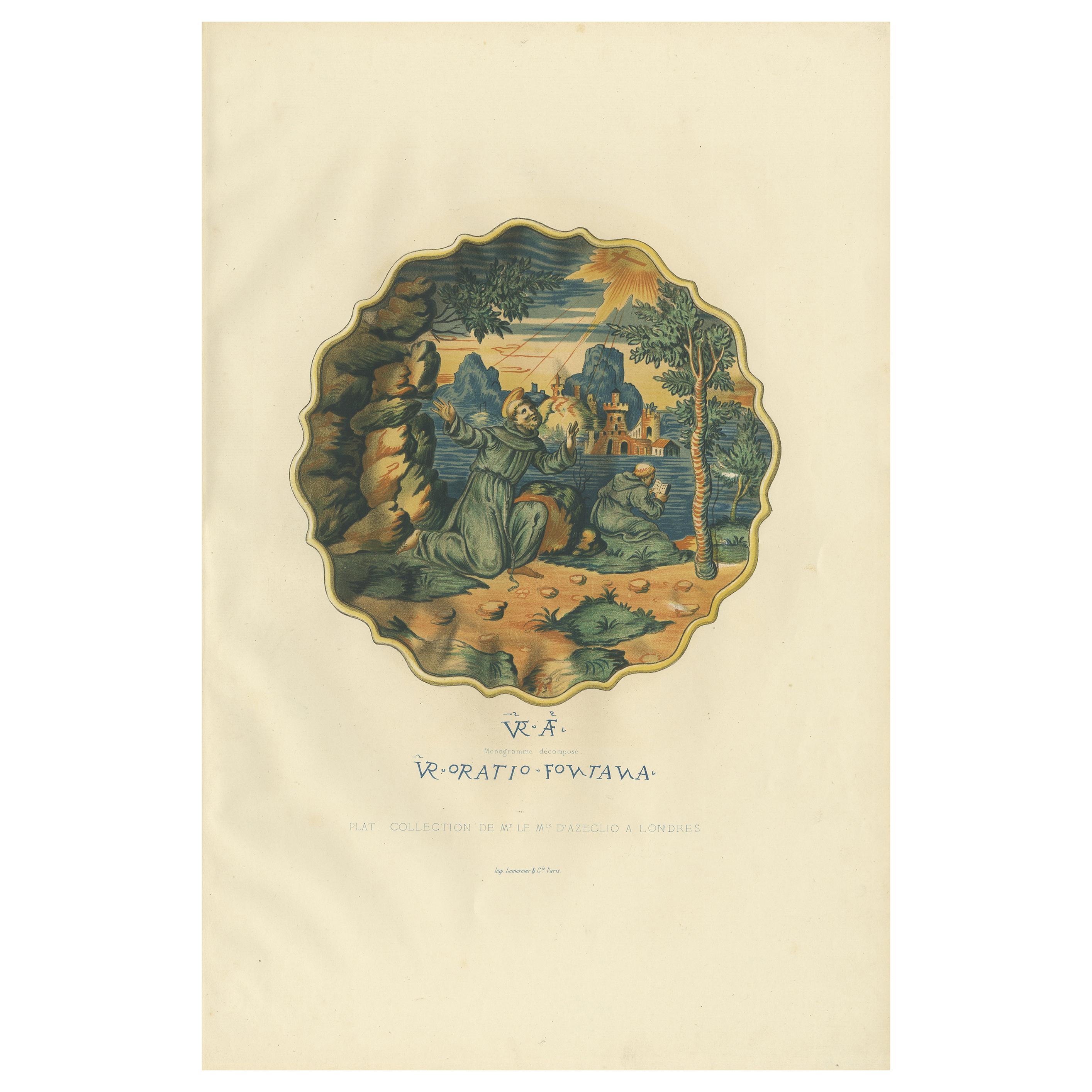 Dekorativer großer antiker Druck eines Tellers von Mr. d'Azeglio in Italien „1869“