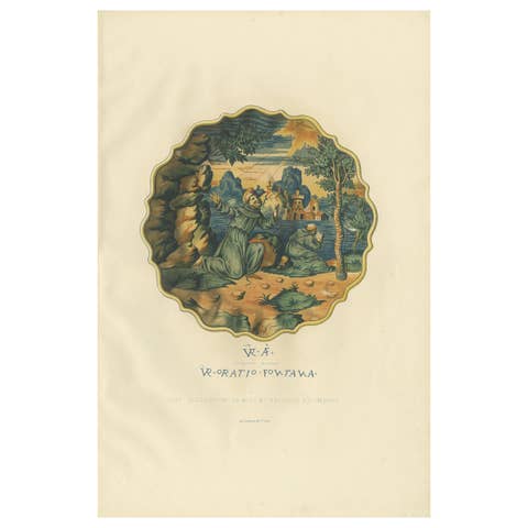 Antique Lithograph of Italian Faience Dish – d’Azeglio Collection, 1869