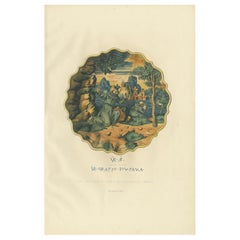 Grande gravure décorative ancienne d'une assiette de M. d'Azeglio en Italie '1869'