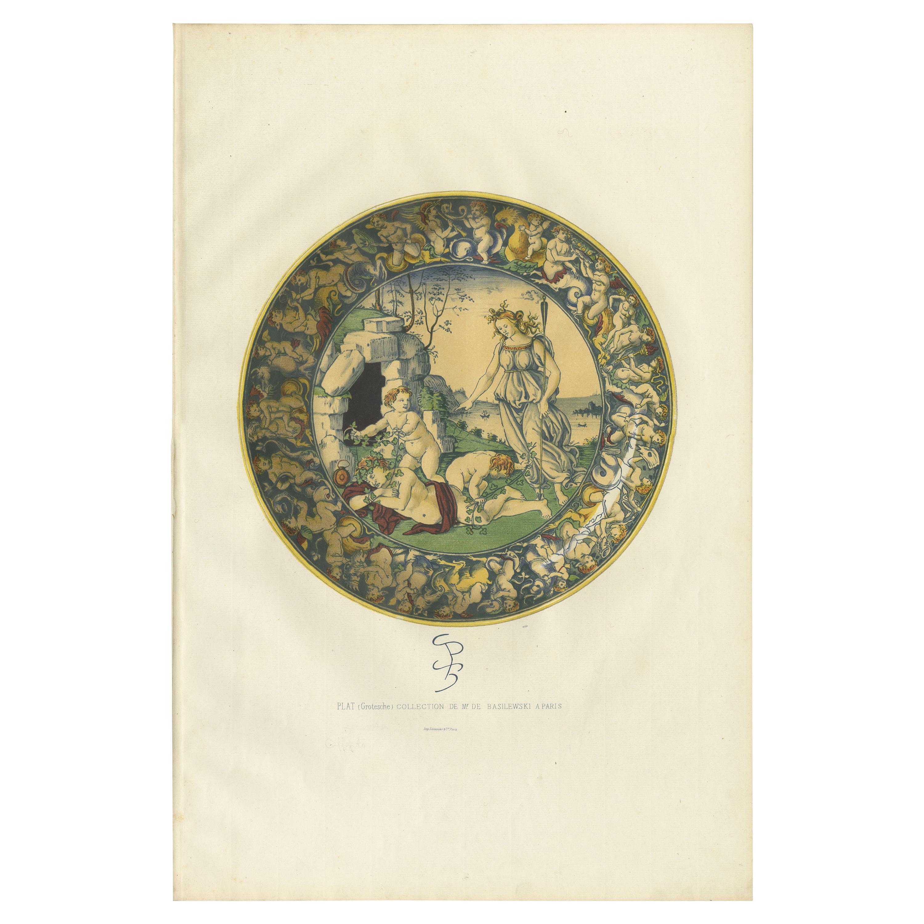 Antique Print of a Plate of Mr. de Basilewski by Delange '1869' For Sale