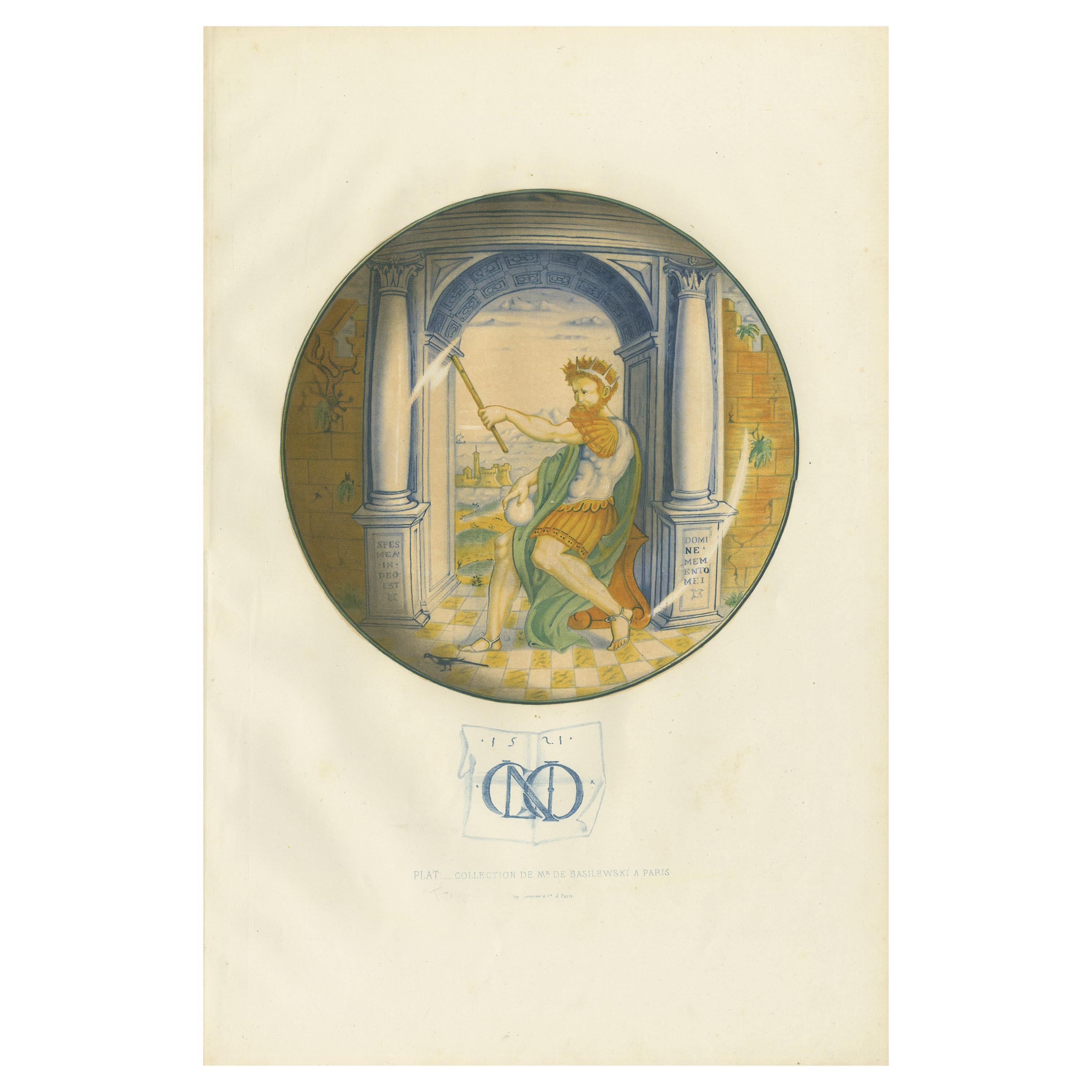 Antique Print of a Plate of Mr. de Basilewski in Paris by Delange '1869' For Sale