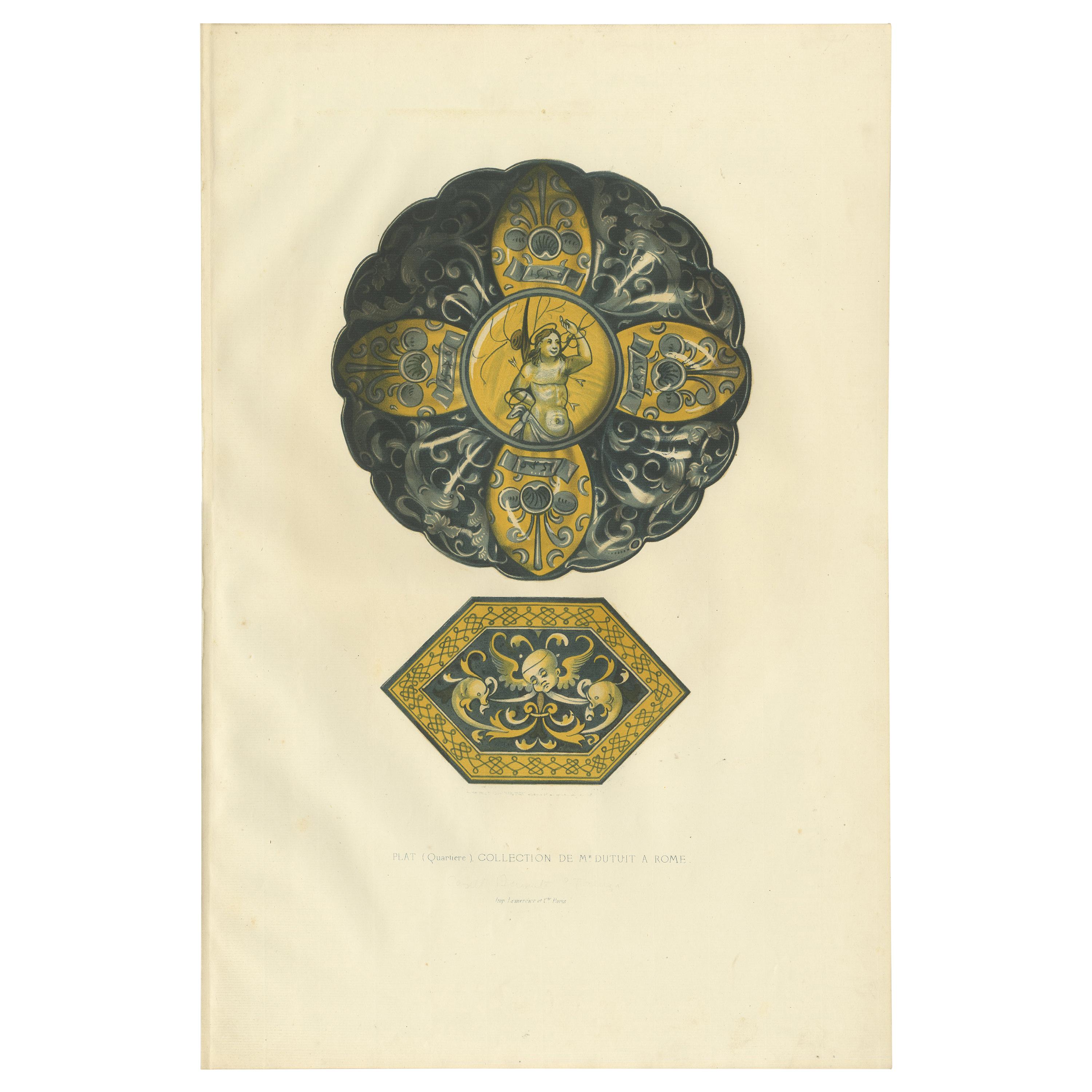 Antique Print of a Plate of Mr. Dutuit by Delange '1869' For Sale