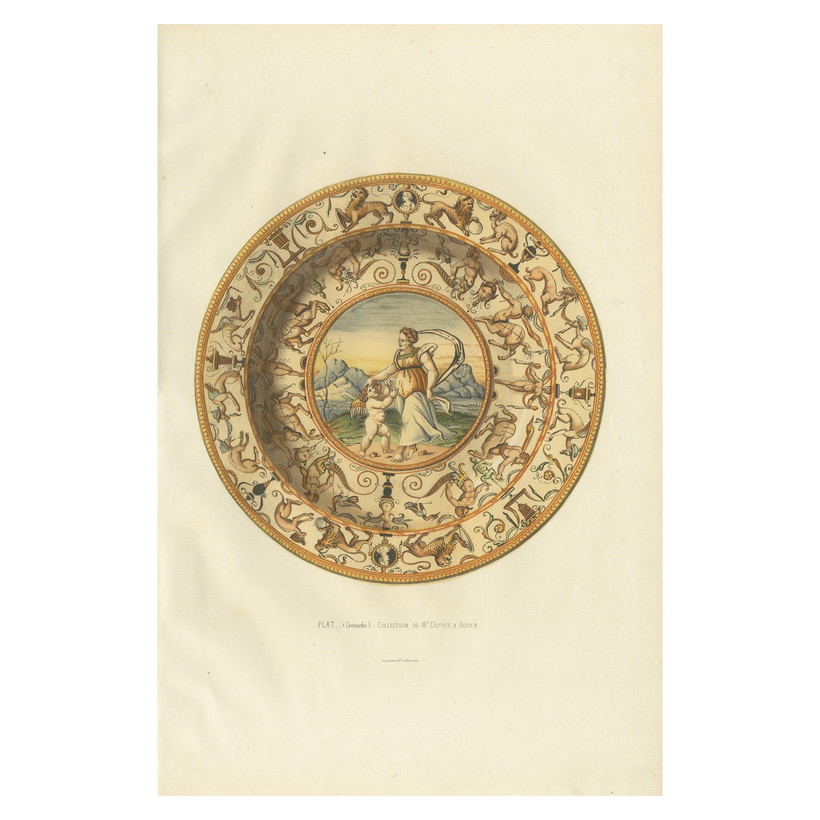Impression ancienne d'une assiette de M. Dutuit par Delange (1869)