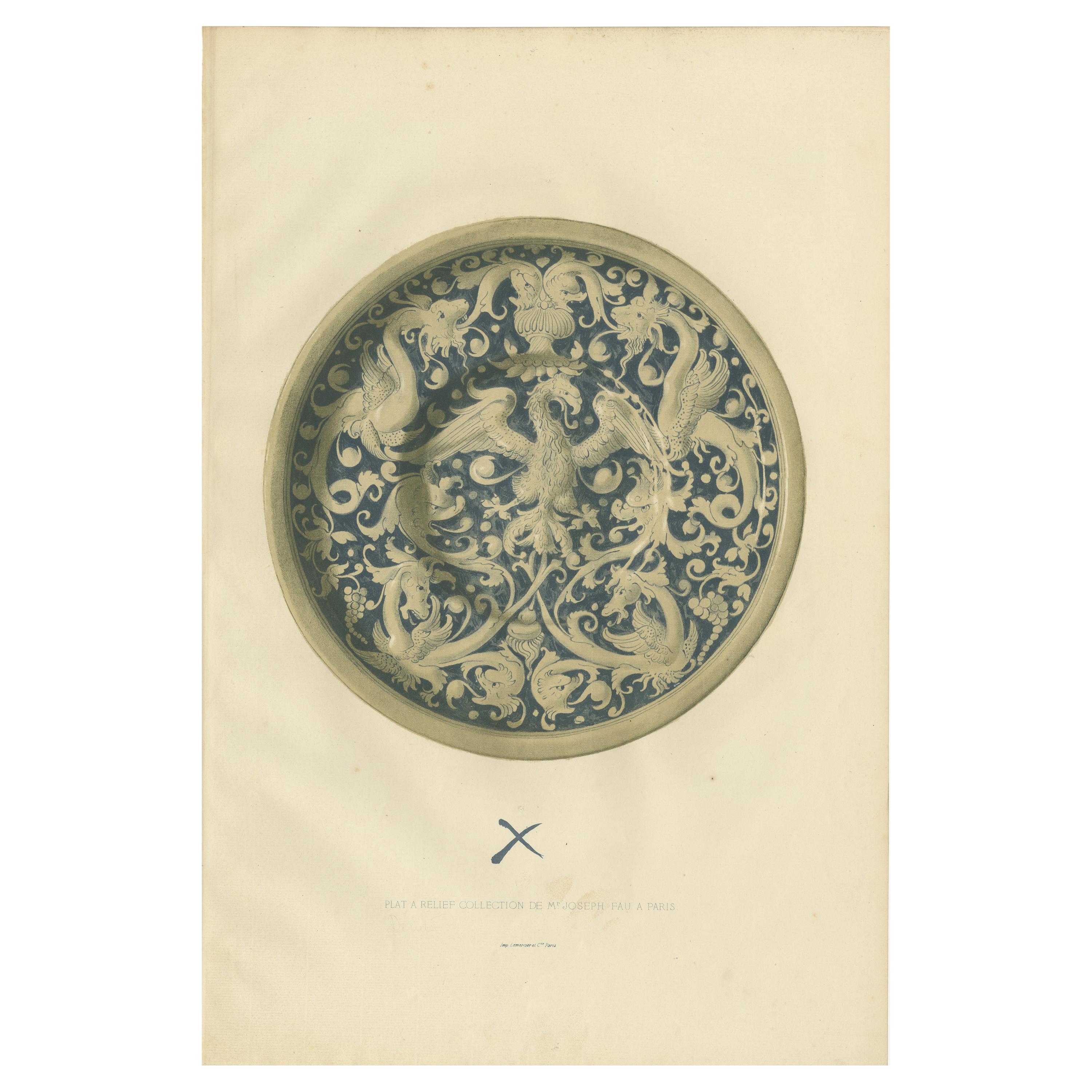 Impression ancienne d'une assiette de M. Joseph Fau par Delange (1869) en vente