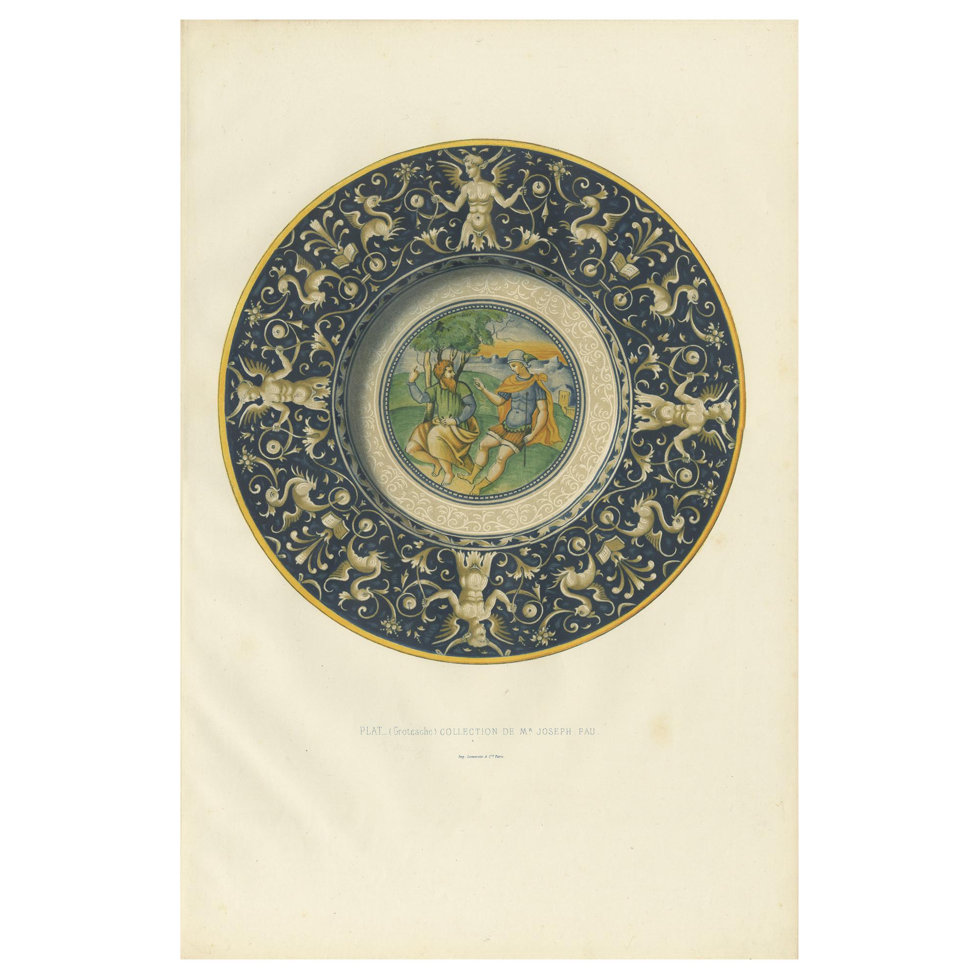 Impression ancienne d'une assiette de M. Joseph Fau par Delange (1869)