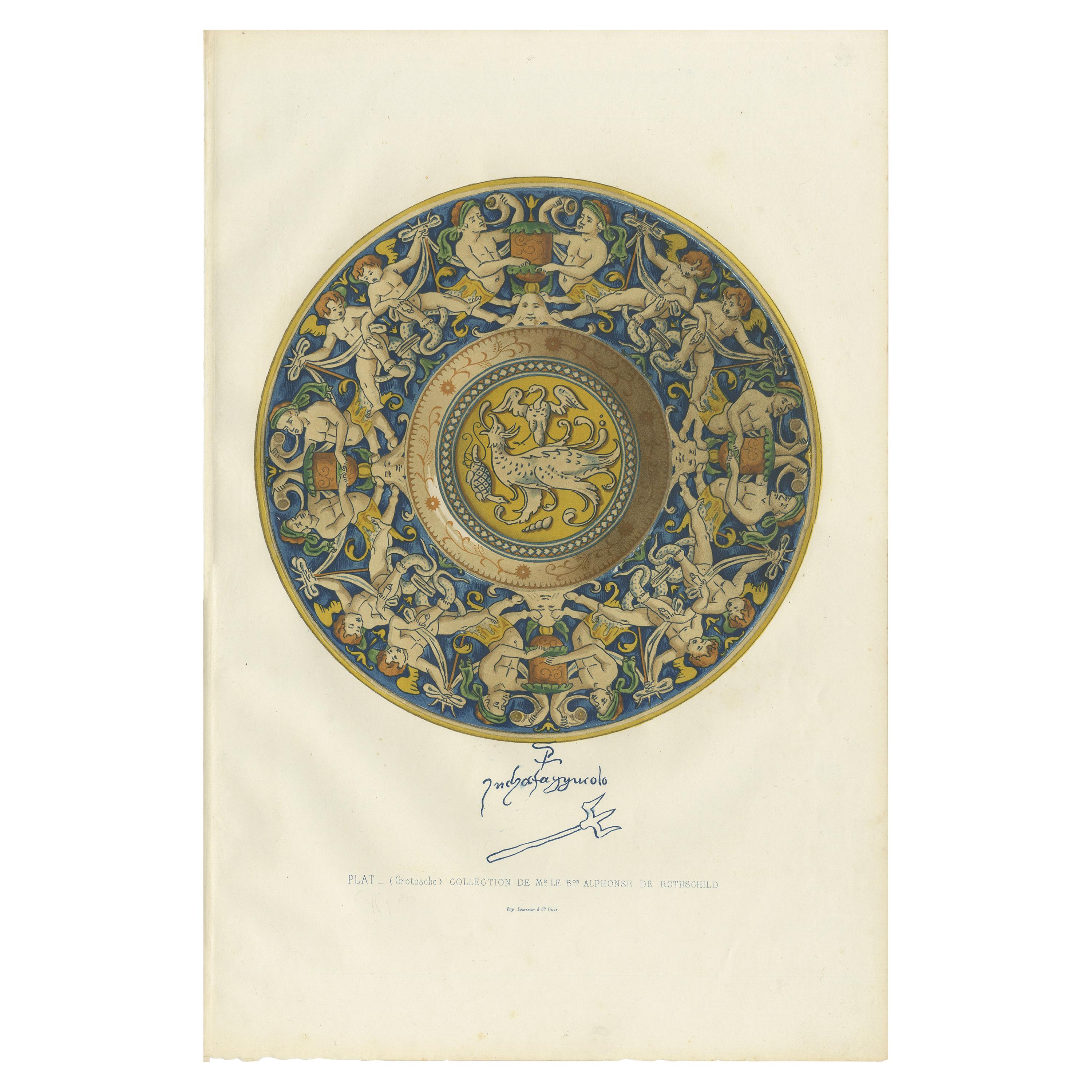 Antique Print of a Plate of Mr. le Bon Alphonse de Rothschild by Delange '1869' For Sale