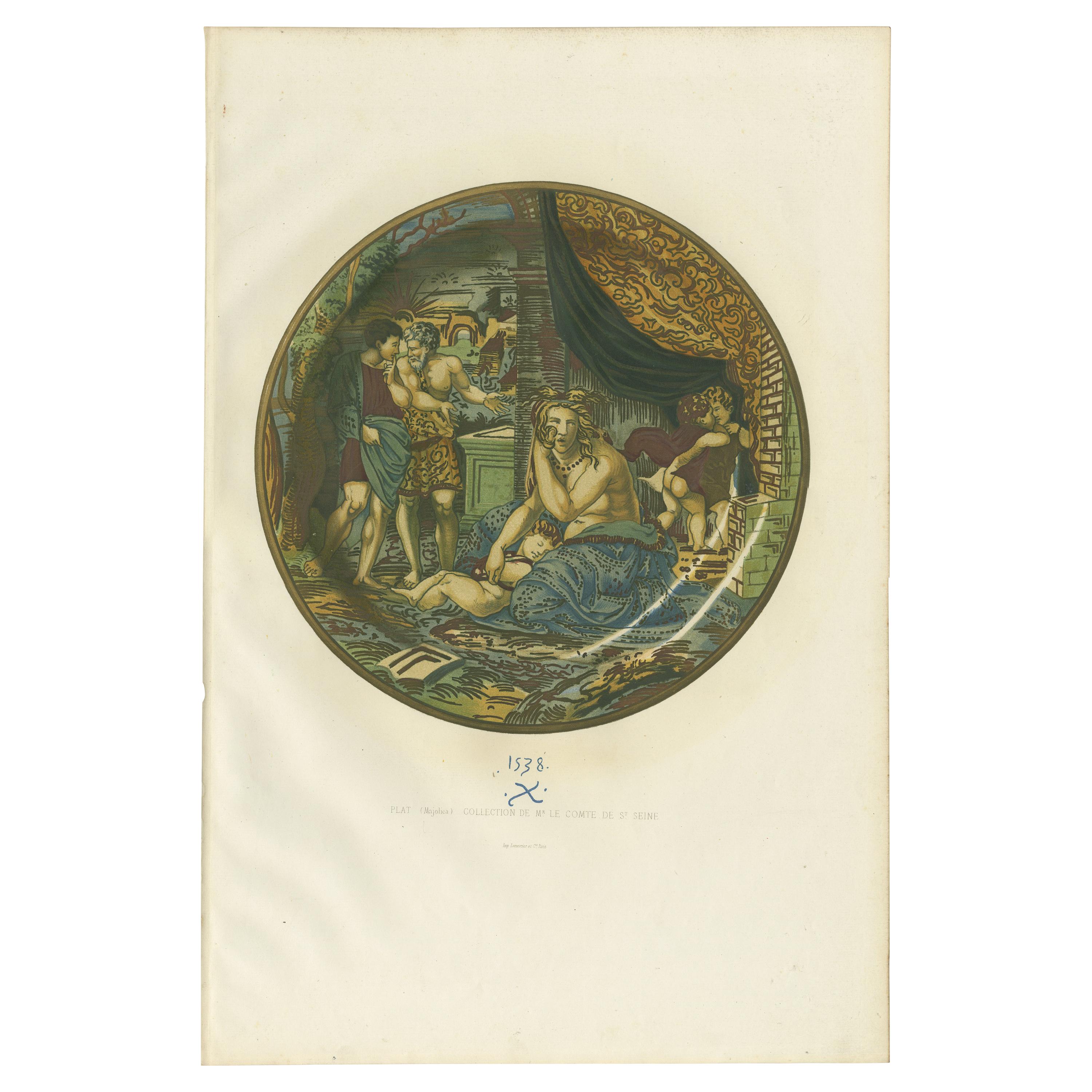 Antiker Druck eines Tellers von Mr. le Comte de St. Seine von Delange „1869“