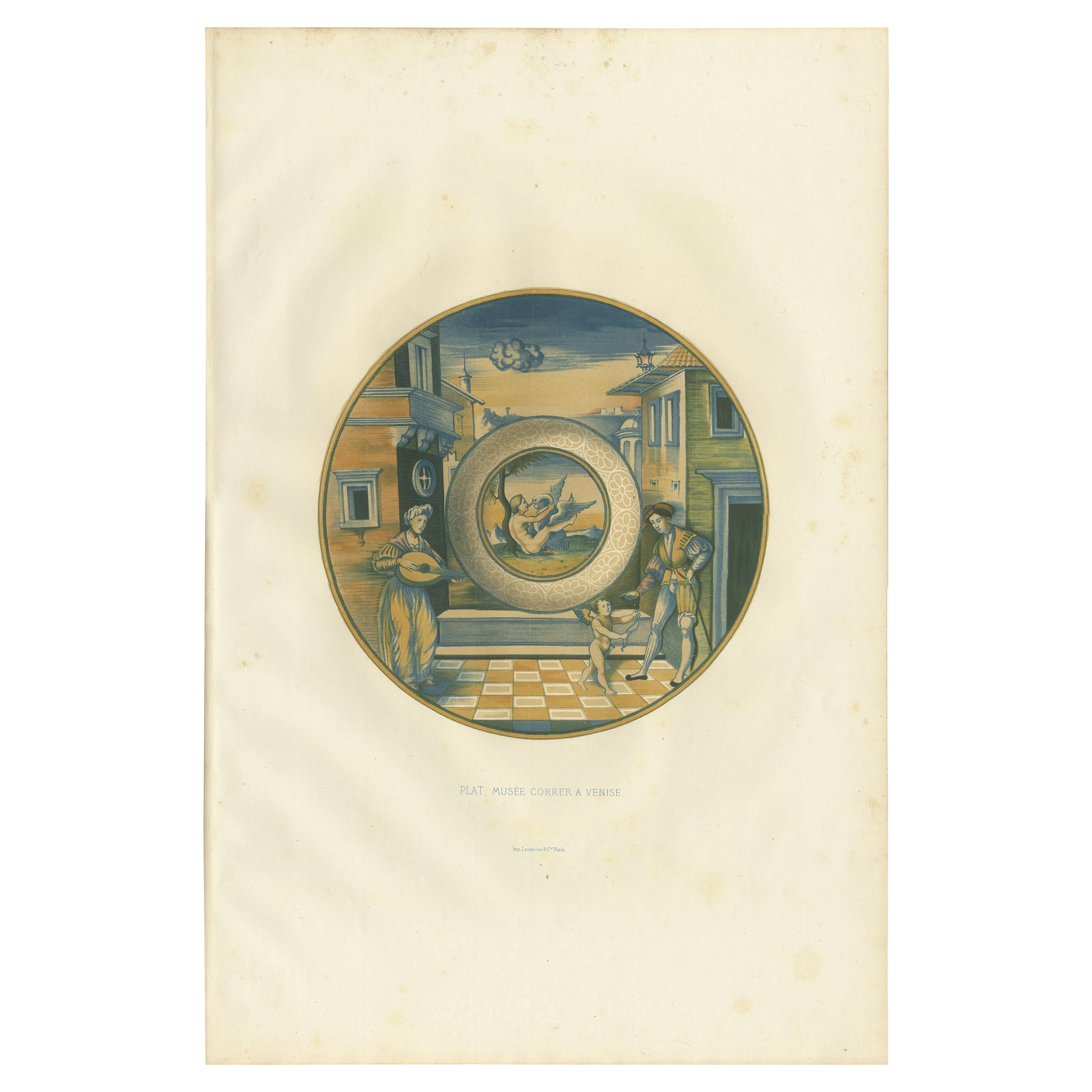 Impression ancienne d'une assiette de Museo Correr à Venise par Delange '1869'