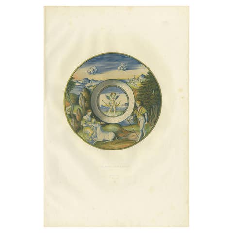 Antique Print of a Plate with a Unicorn of Museo Correr by Delange '1869'