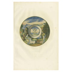Impression ancienne d'une assiette avec une licorne du Museo Correr par Delange '1869'