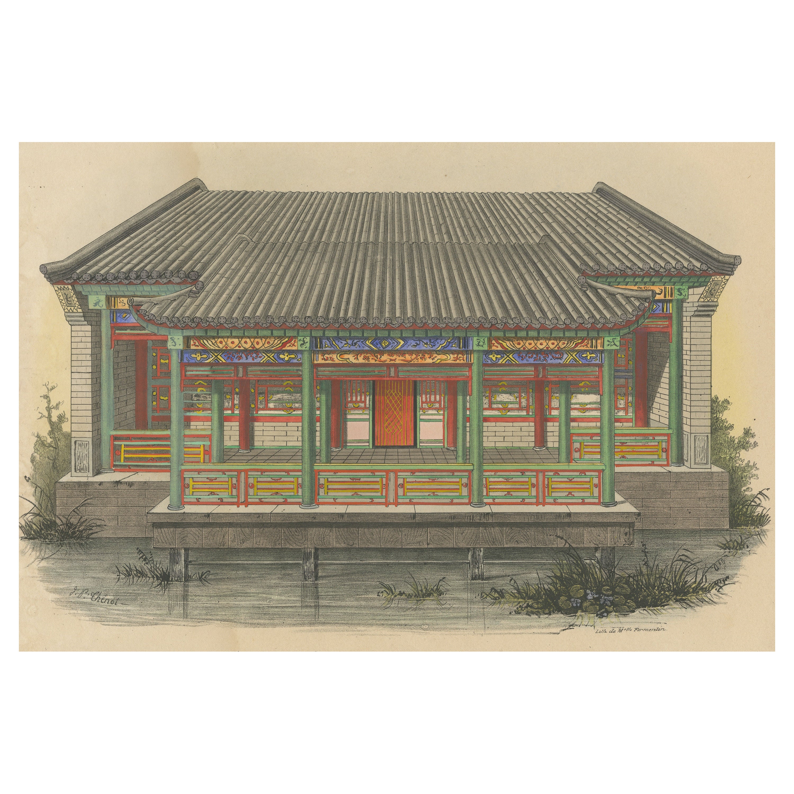 Antique Print of a Pleasure House for First-Class Mandarins For Sale