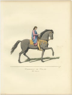 Podestat de Milan Antique Print, 1860, Historical Costume Art