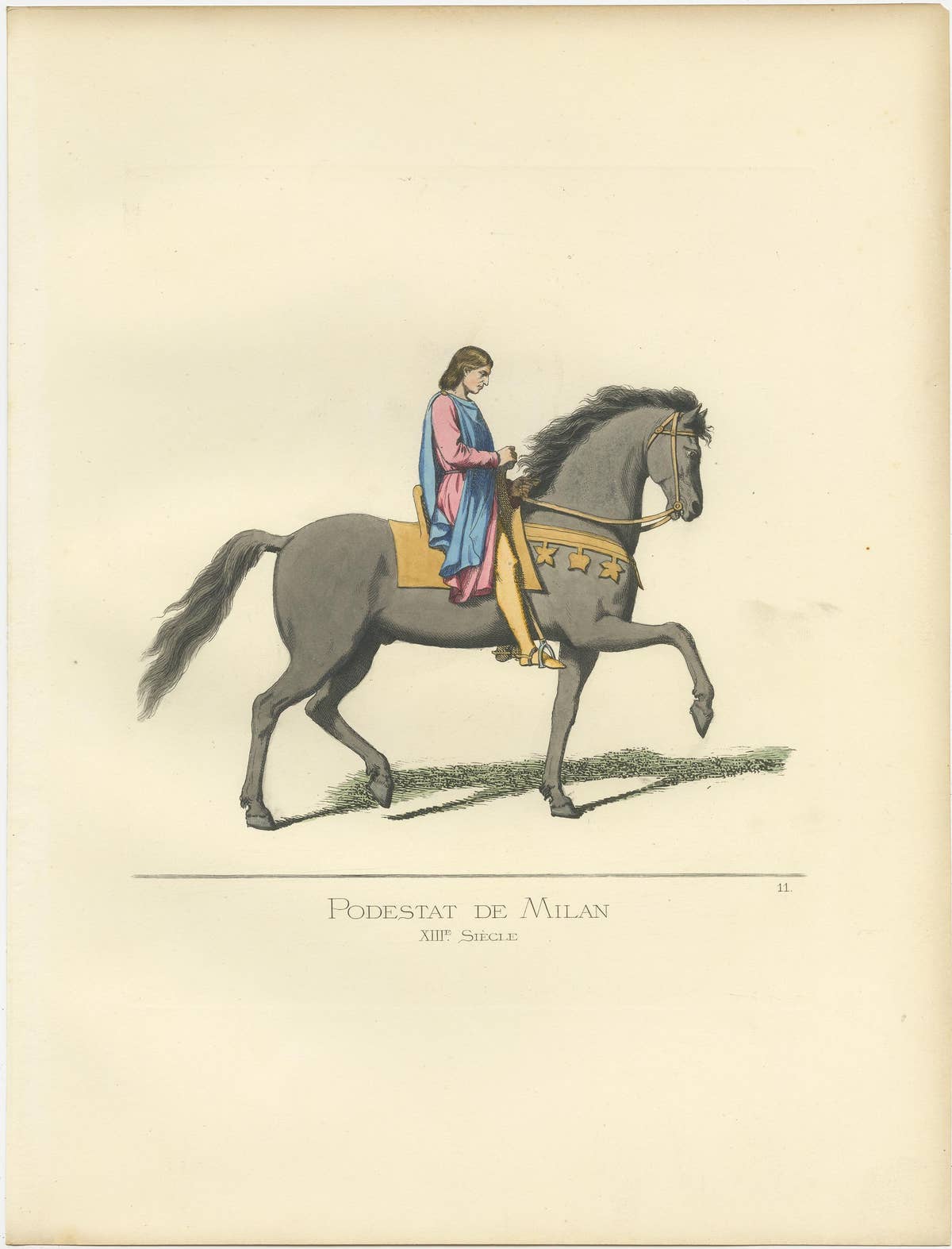 Podestat de Milan Antique Print, 1860, Historical Costume Art