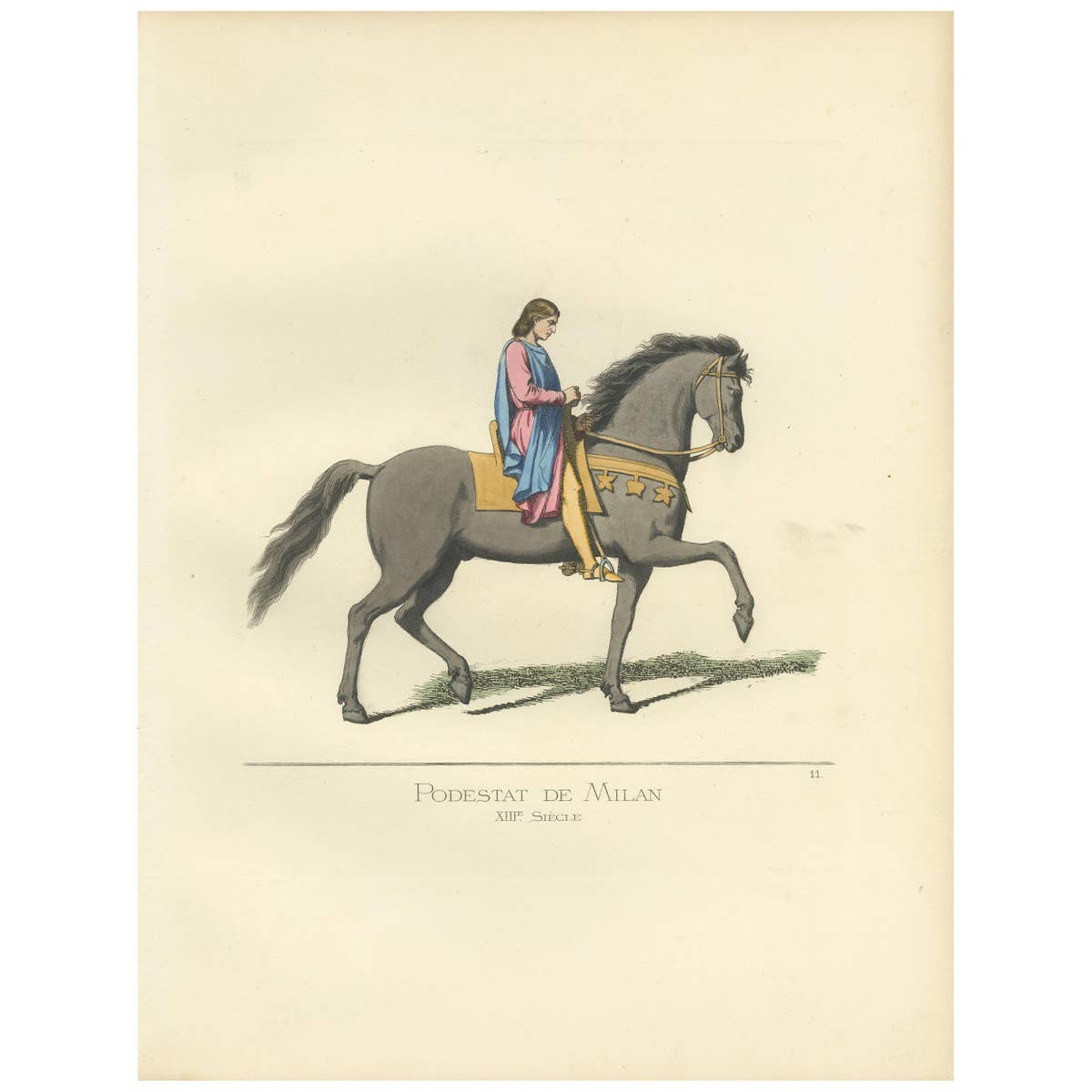 Podestat de Milan Antique Print, 1860, Historical Costume Art