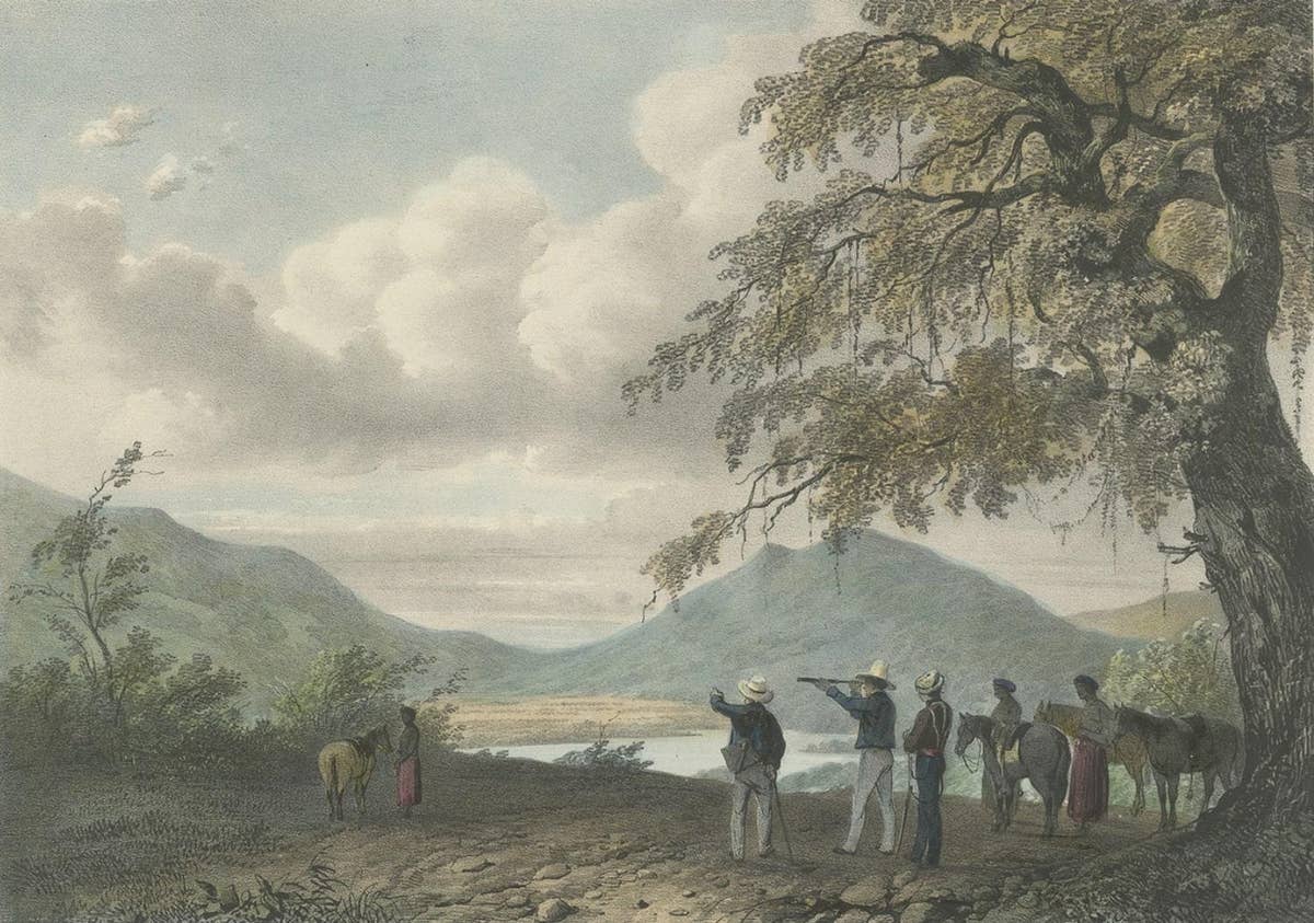 Antique Print of a Poeloe Sari and Karang Sari Mountain, West Java, Indonesia