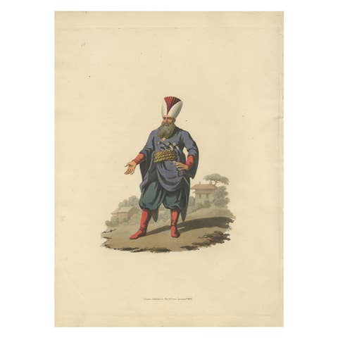 Antique Print of Police Officer, Hand-Colored Aquatint, 1818, Folio