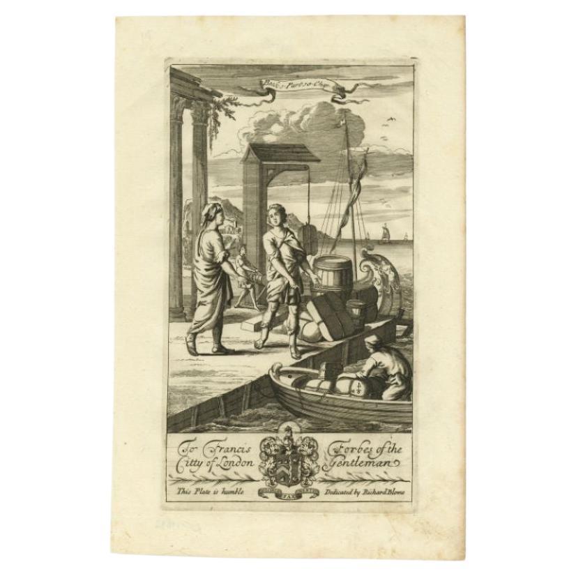Antique Print of a Port Scene in London, 1686