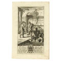 Antique Print of a Port Scene in London, 1686