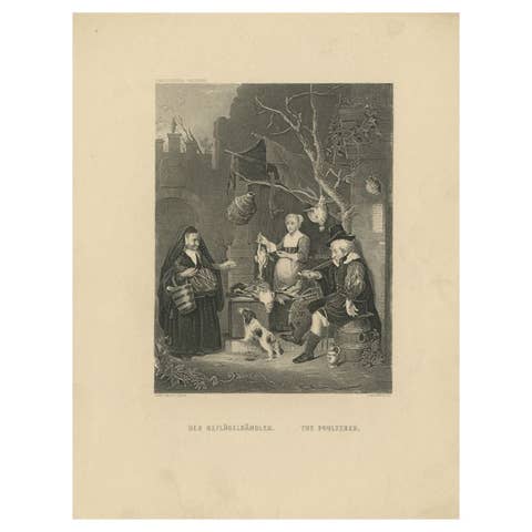 Antique Print of a Poulterer by Heawood, circa 1850