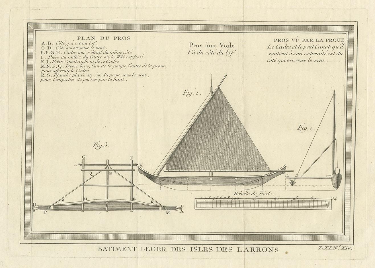 Papier Gravure du XVIIIe siècle d'un Proa chamorro des îles Mariannes (1753) en vente