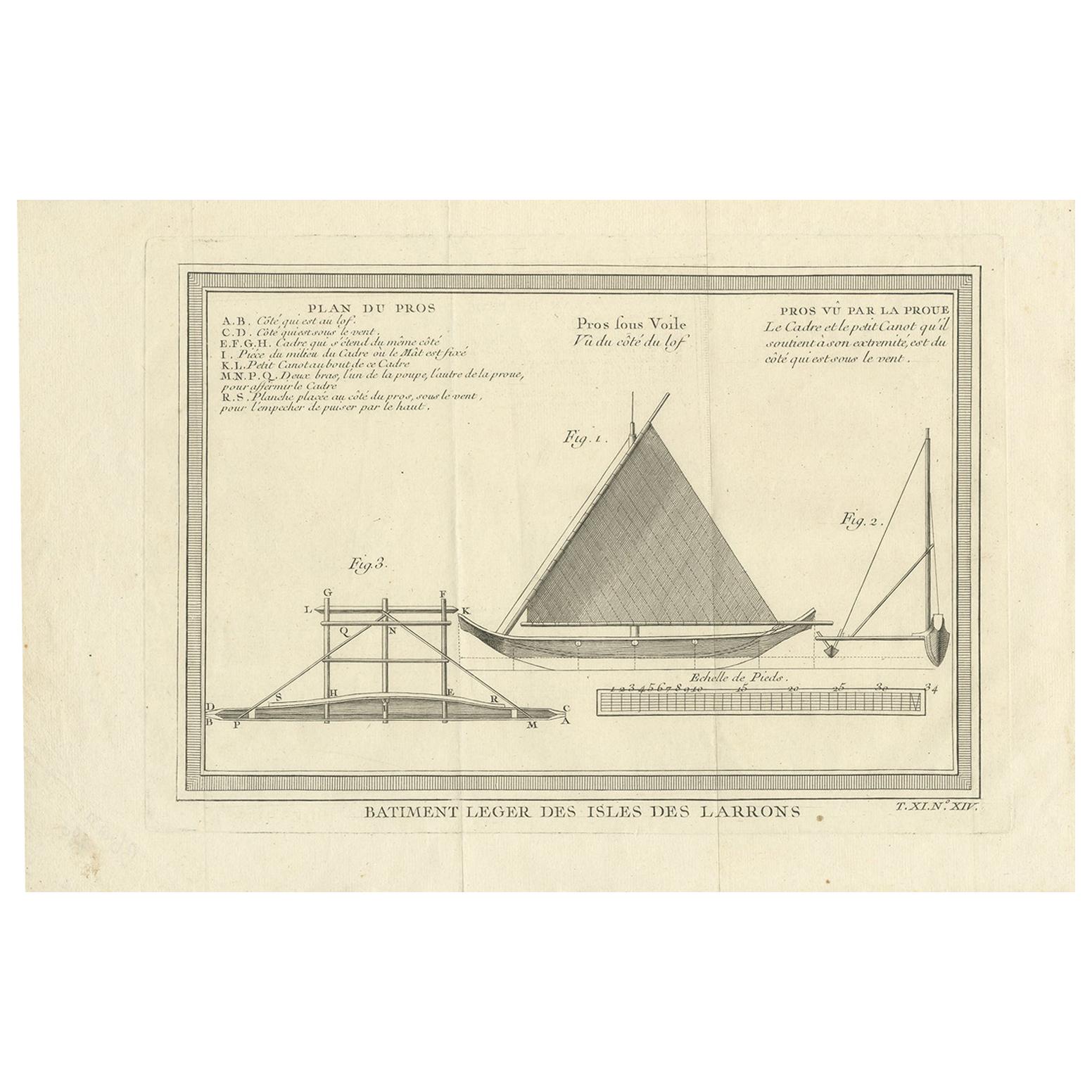 Antique Print of a Proa by Didot, 1753