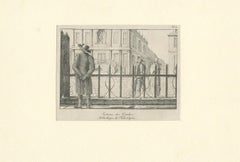 Antique Print of a Quaker Couple Near the Library Company of Philadelphia, 1821