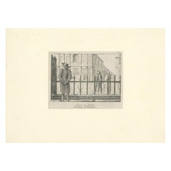 Antique Print of a Quaker Man and Woman Near the Library Company of Philadelphia