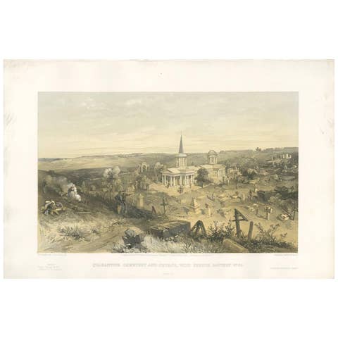 Antique Print of a Quarantine cemetery 'Crimean War' by W. Simpson, 1855