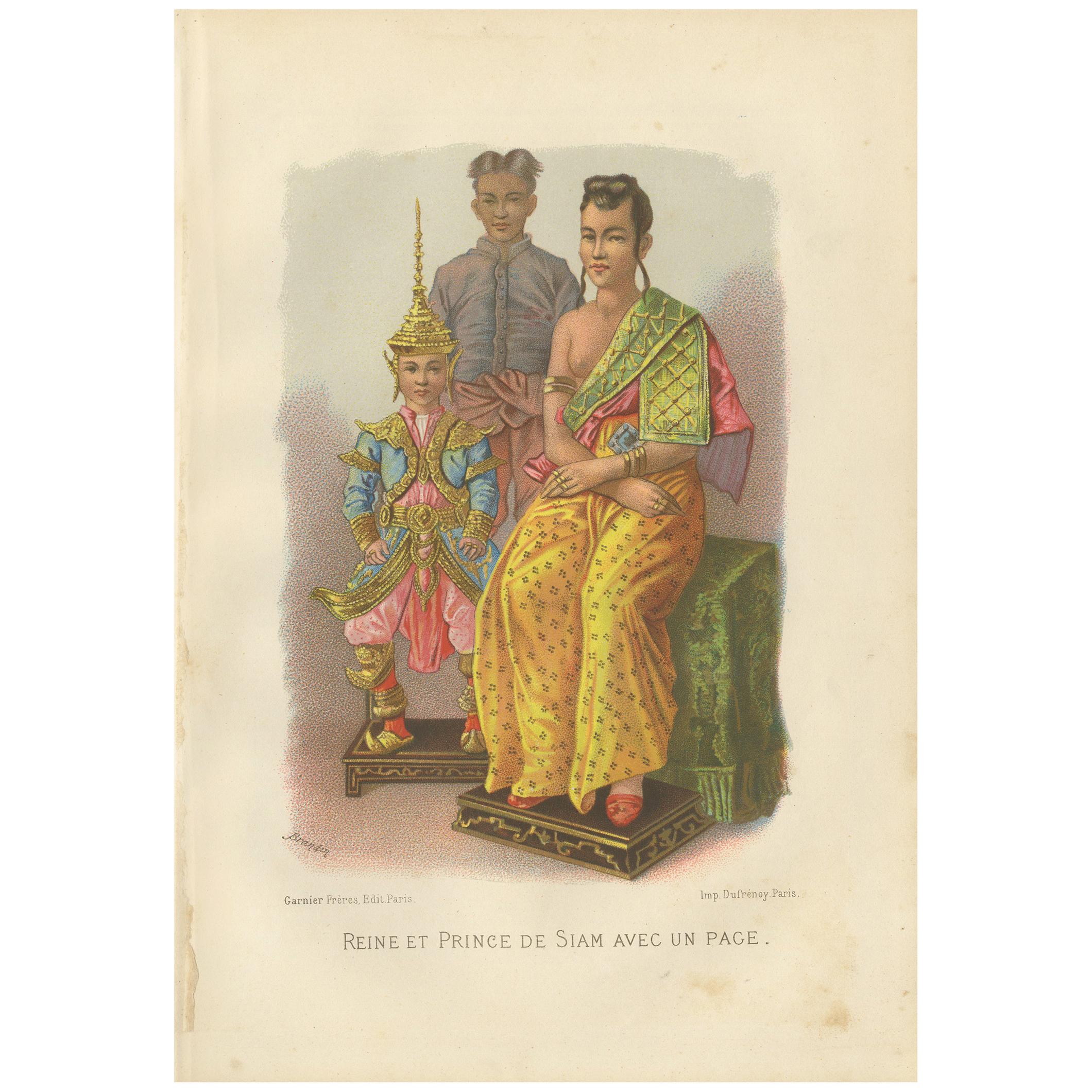 Antique Print of a Queen and Prince of Siam by Grégoire, 1883