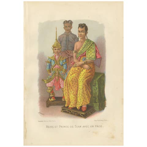 Antique Print of a Queen and Prince of Siam, 1883