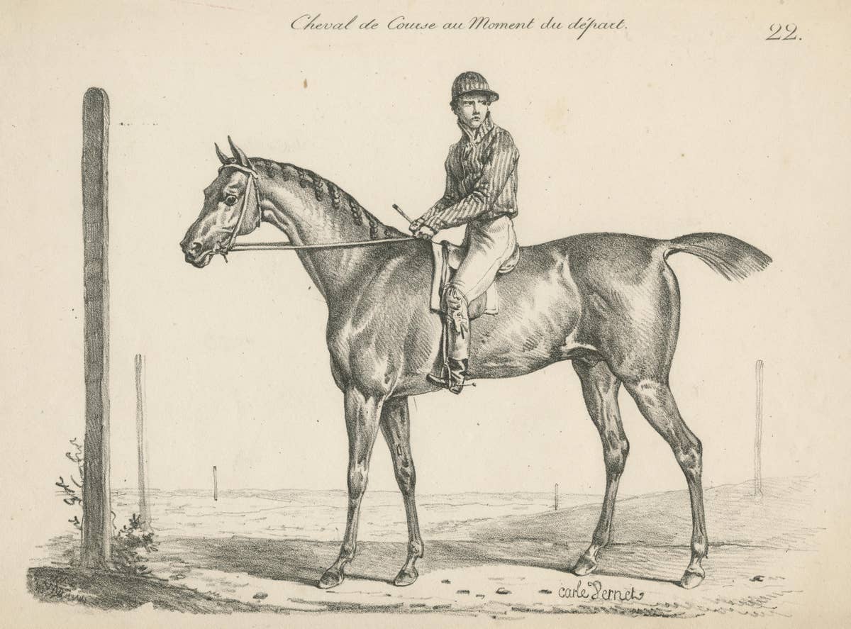 Antique Print of a Race Horse and Jockey at the Start