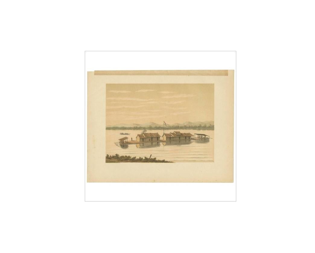 Gravure ancienne d'un radeau du peuple Dusun. Dusun est le nom collectif d'une tribu ou d'un groupe ethnique et linguistique de l'État malaisien de Sabah, au nord de Bornéo. Indonésie. Cette gravure provient de 