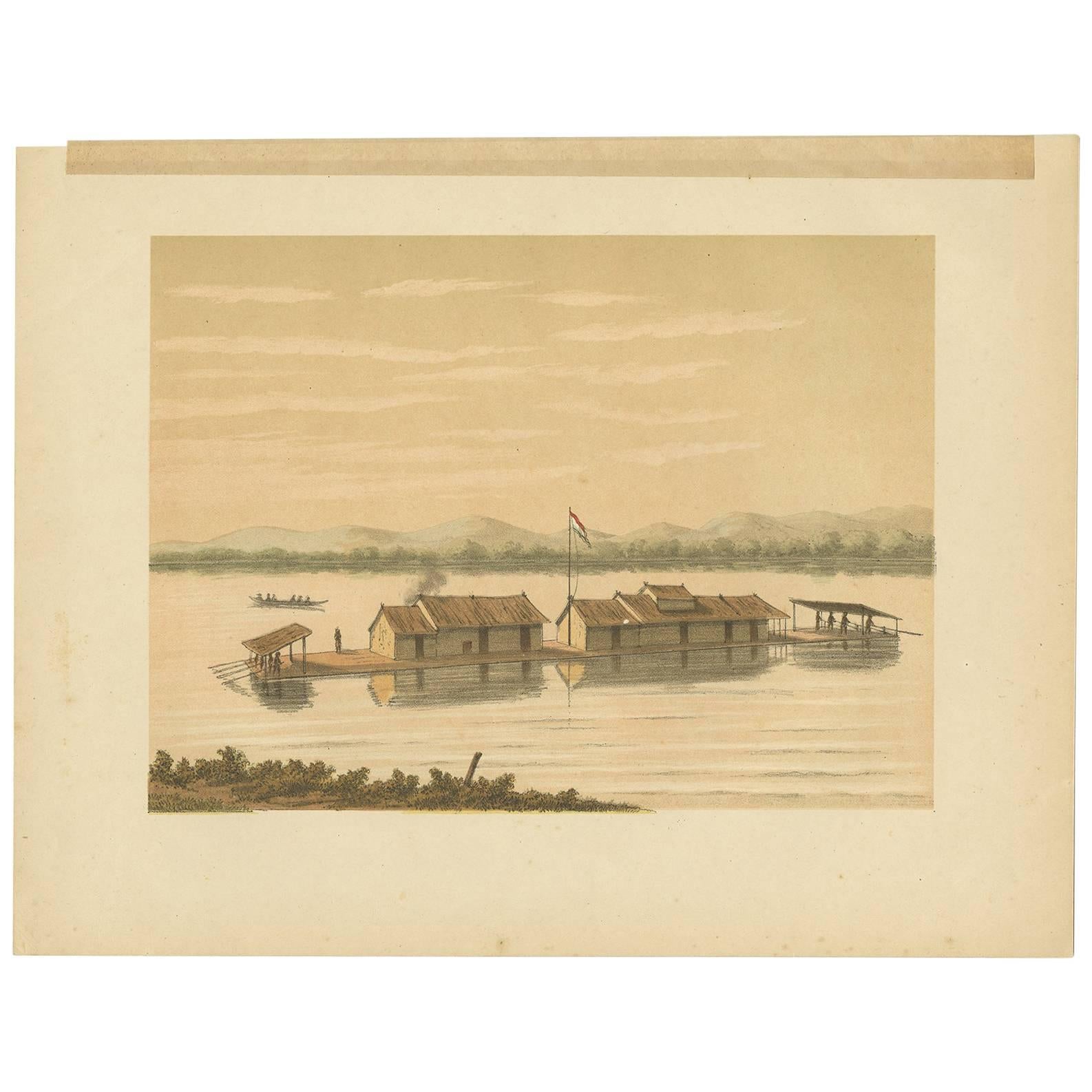 Impression ancienne d'un Raft of the Dusun People par M.T.H. Perelaer, 1888 en vente