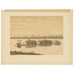 Antiker Druck eines Rafts des Dusun-Volkes von M.T.H. Perelaer, 1888