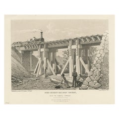 Antique Print of a Railway Bridge by Ferguson '1870'