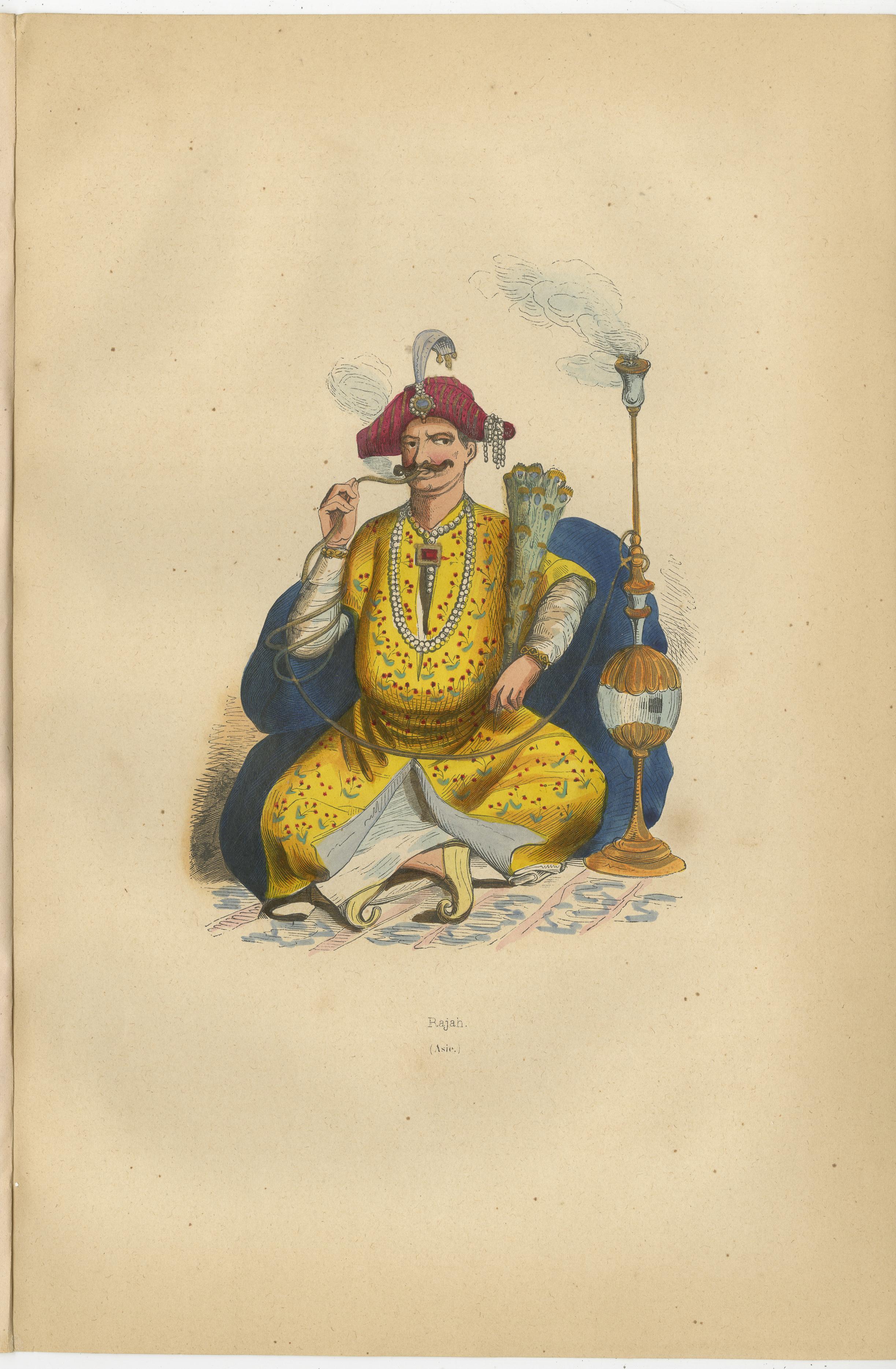 Paper Antique Print of a Rajah by Wahlen '1843' For Sale