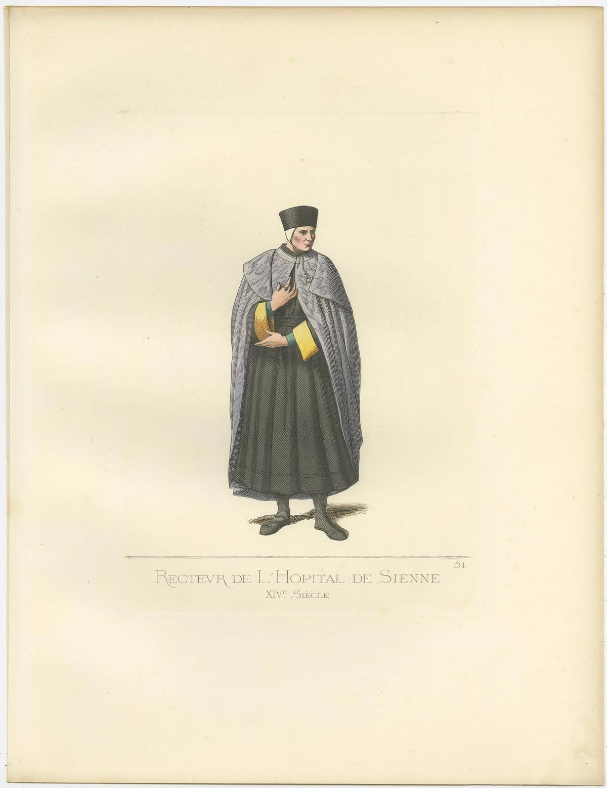 Antique Print of a Rector of the Hospital of Siena in Italy by Bonnard, '1860'
