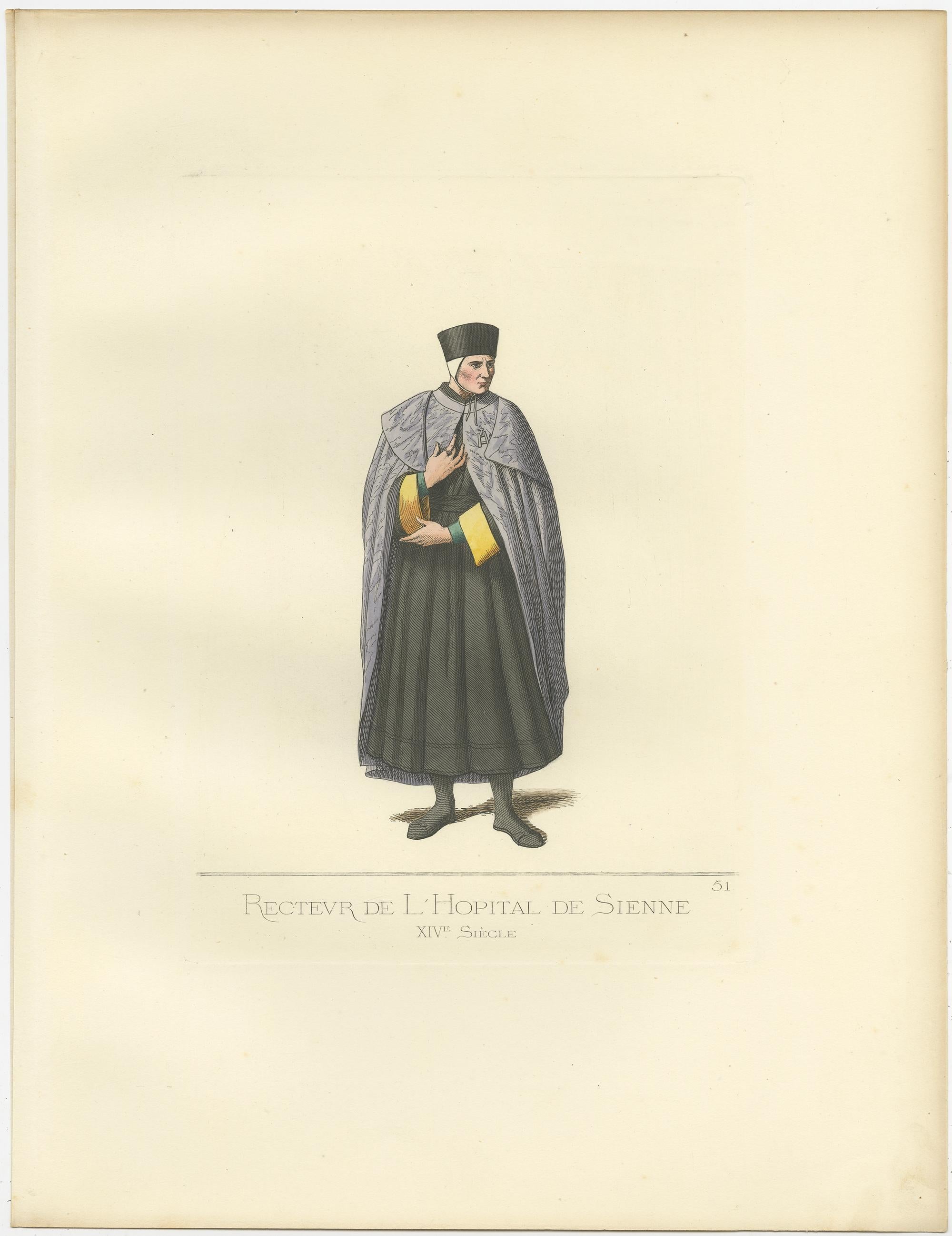 Antique Print of a Rector of the Hospital of Siena in Italy by Bonnard, '1860' In Good Condition For Sale In Langweer, NL