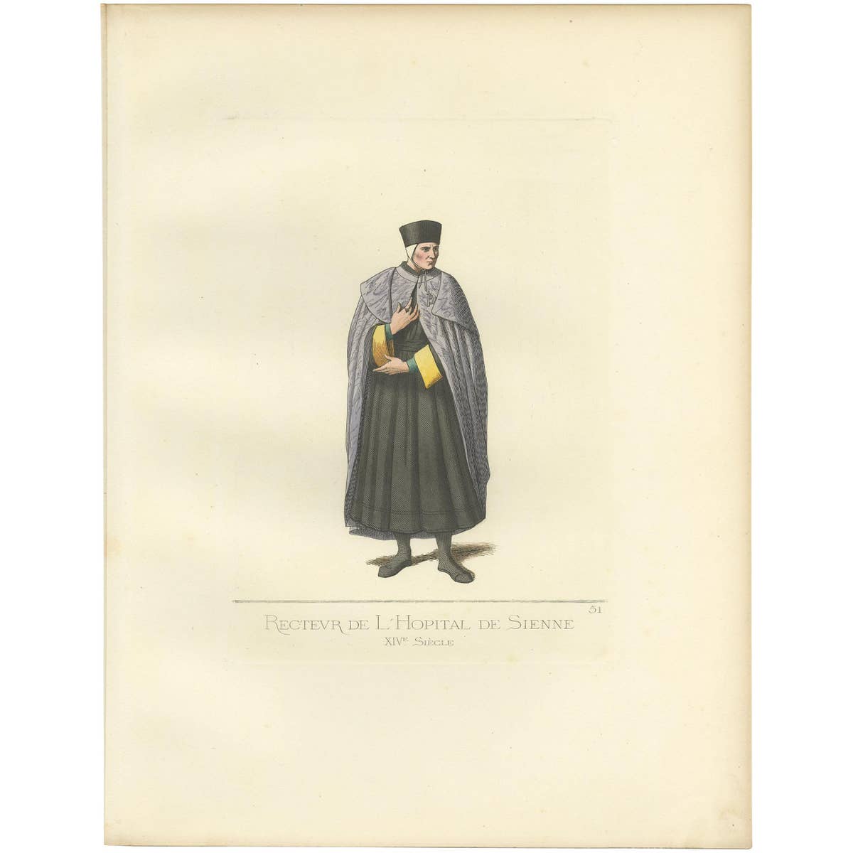 Antique Print of a Rector of the Hospital of Siena in Italy by Bonnard, '1860'