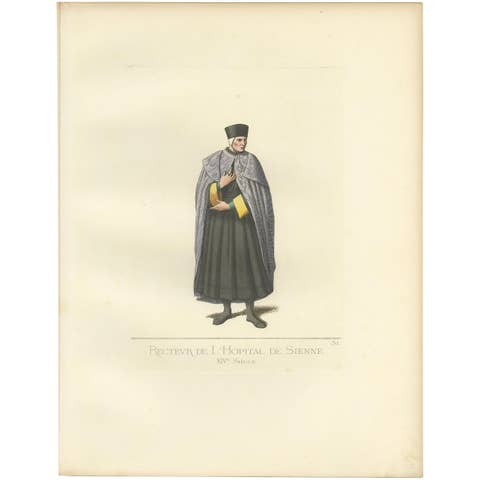 Antique Print of a Rector of the Hospital of Siena in Italy by Bonnard, '1860'