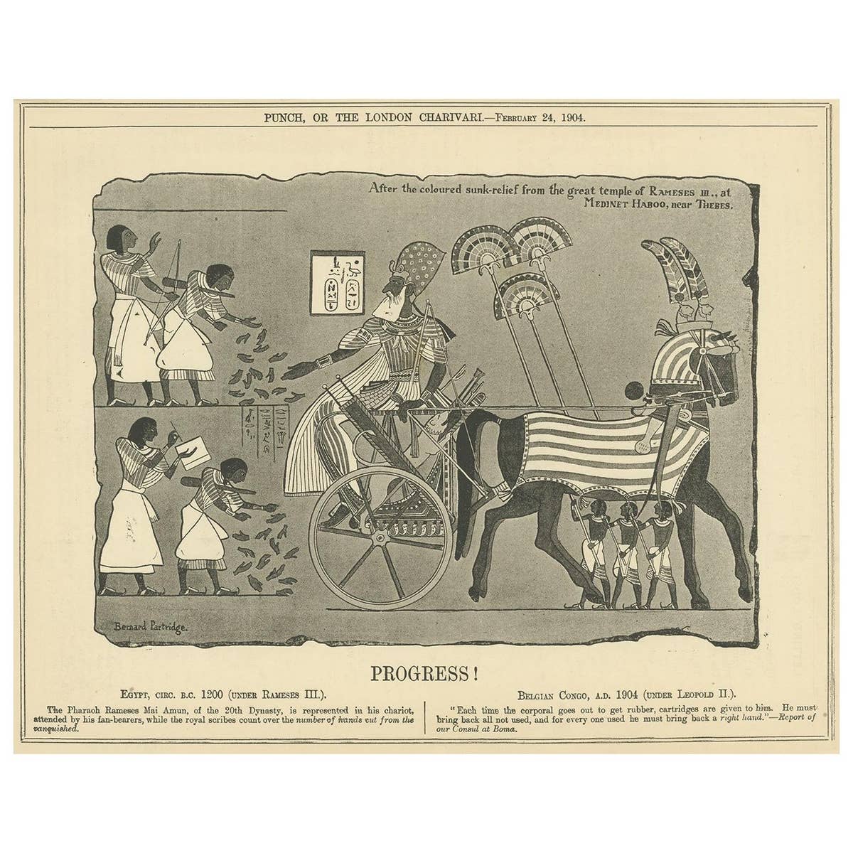 Antique Print of a Relief of the Temple of Ramesses III, 1904