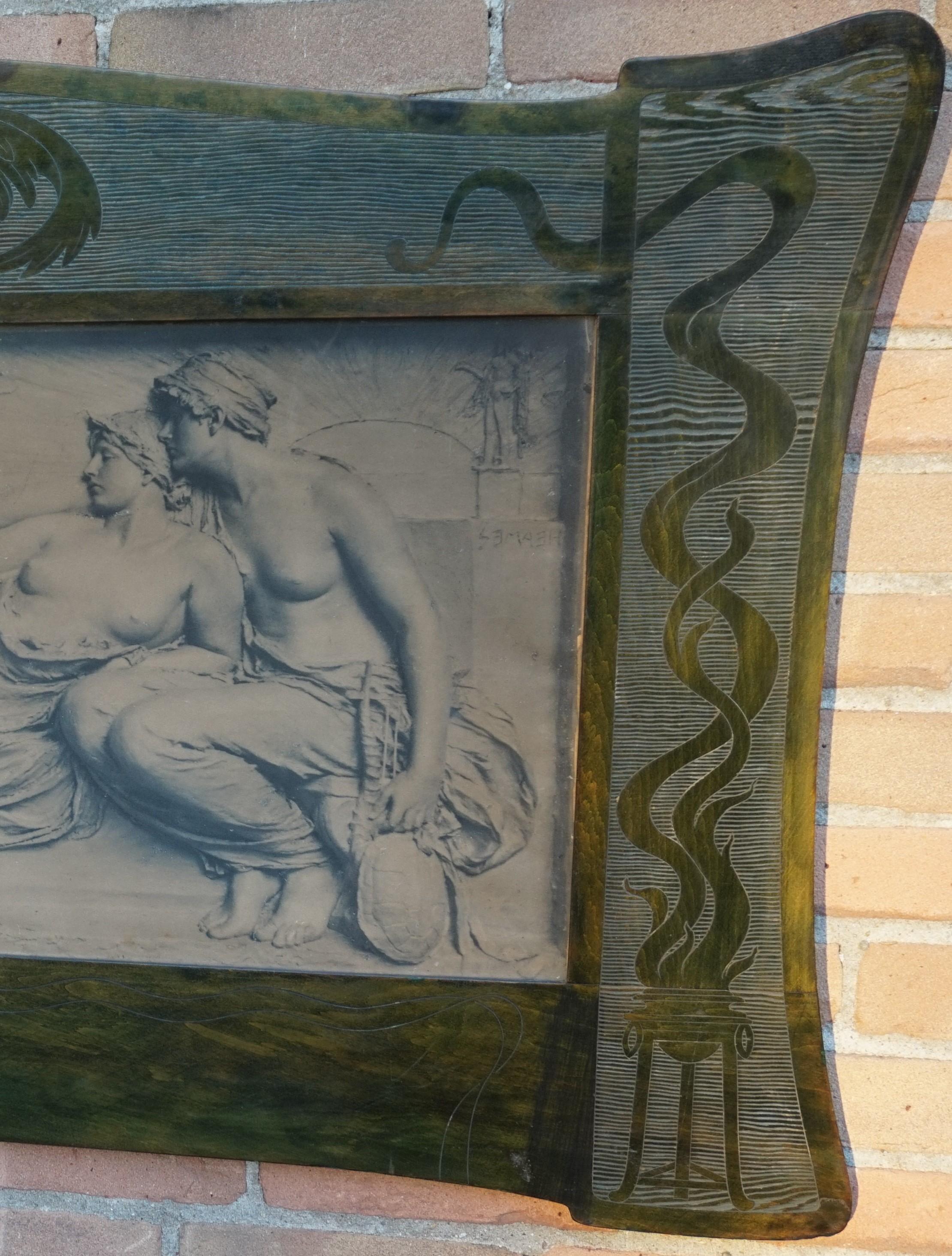 Antique Print of a Relief Sculpture of Homer by H. Bates in Jugendstil Era Frame In Good Condition In Lisse, NL