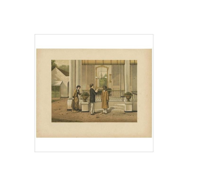 Antique Print of a Residence in Batavia by M.T.H. Perelaer, 1888 In Good Condition For Sale In Langweer, NL